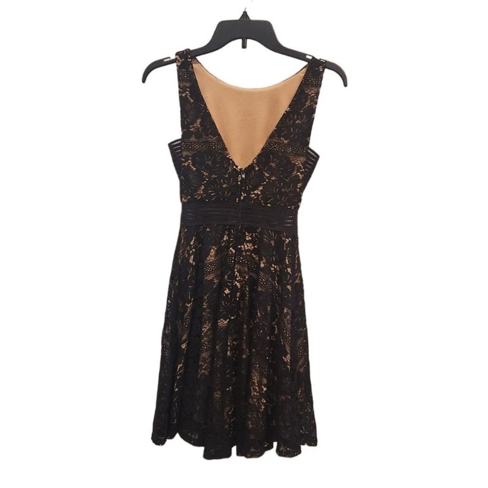 Black Lace Overlay A-Line Dress with Nude Lining